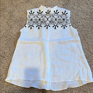 Anne Fontaine White Blouse with Black Embroidery